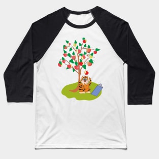 Funny Cat and apple Baseball T-Shirt